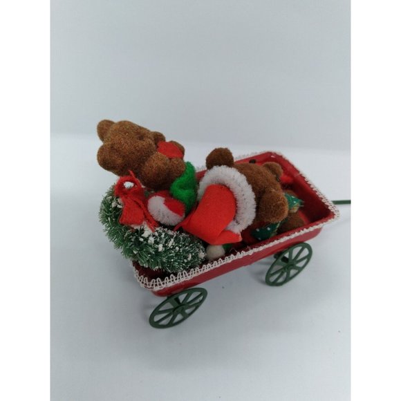 Vintage 1986 Applause Teddy Bears in a Wagon Christmas Miniatures Ornament - Picture 9 of 11